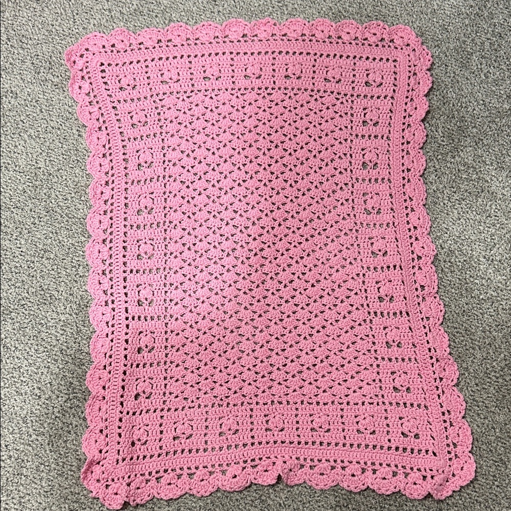 Hand knitted Pink Crochet Blanket
